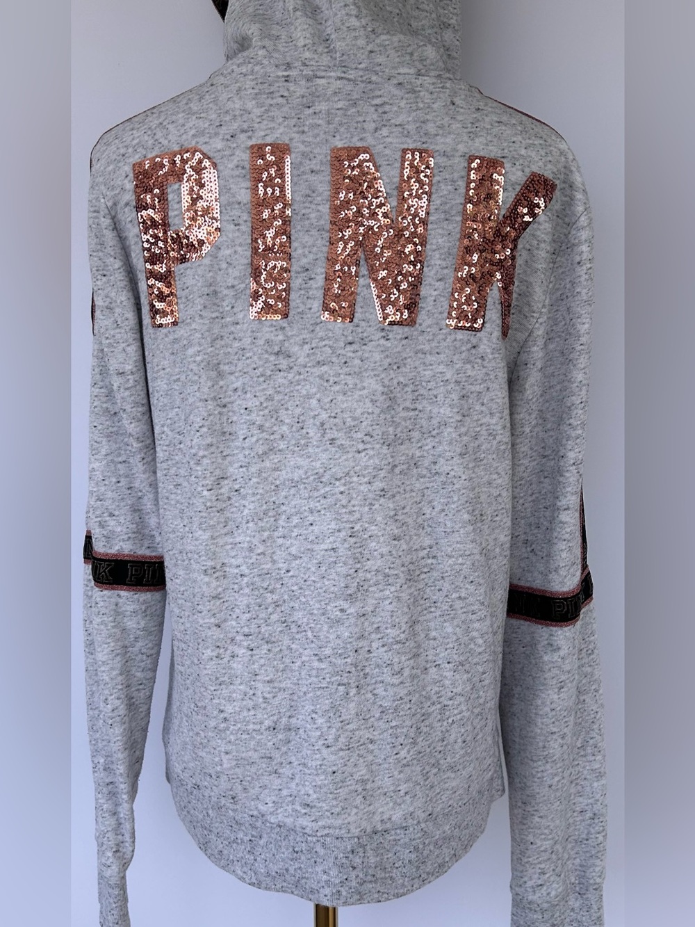 PINK by Victoria’s Secret Women’s Bling Sequin Hoodie Full Zip Grey Size Medium